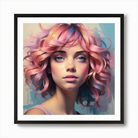 Portrait Of A Girl With Colorful Hair Art Print