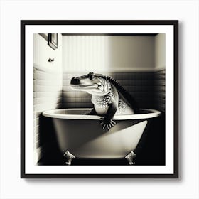 Alligator In Bathtub A large man with a pet alligator in a bathtub Poster