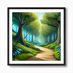 Illustration Of A Forest Path Art Print