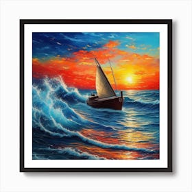 Sailboat At Sunset Art Print