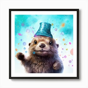 Otter In A Party Hat Art Print