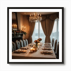 An Elegant Luxurious Tent Interior Features A Dining Table Set For A Meal With Curtains And Fireplace Creating A Cozy Atmosphere 4 Art Print