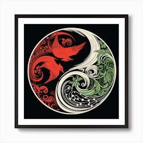 Multiple Native Spiral Birds Ying Yang Style Art Print