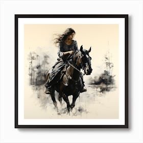 Woman Riding A Horse Art Print