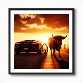 Sunset Lamborghini Art Print