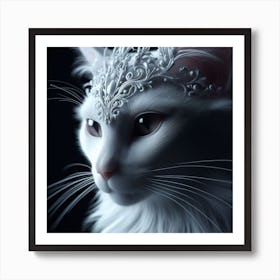 White Cat With A Crown Art Print
