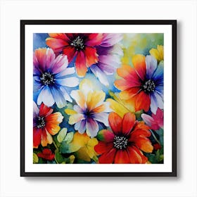Colorful Watercolor Flowers Art Print