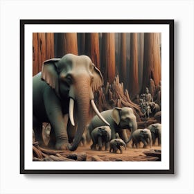 Elephants In The Forest Art Print