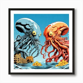 Octopus Battle Art Print