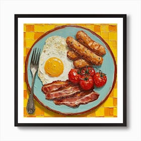 Full English Breakfast Yellow Checkerboard 1 Poster