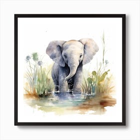 Baby Elephant In Water Art Print