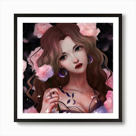 Anime Girl With Roses 1 Art Print