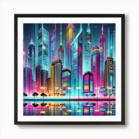 Neon Cityscape 4 Art Print