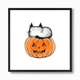 Halloween Cat On Pumpkin Art Print