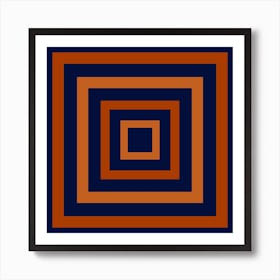 Squares in Squares Navy Blue and Orange Art Print