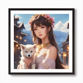 Chinese Girl With Dog Art Print