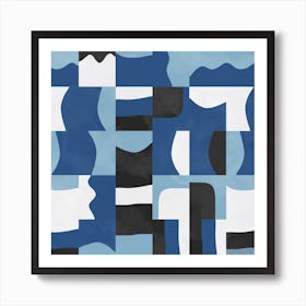 Blocks Cubes Blue Black Square Art Print