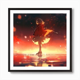 Anime Girl Standing In Water Art Print