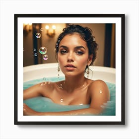 Beautiful Young Woman In A Bubble Bath Art Print