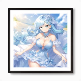 Anime Girl With Blue Hair Art Print