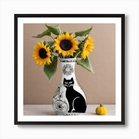 Black Cat In A Vase Art Print