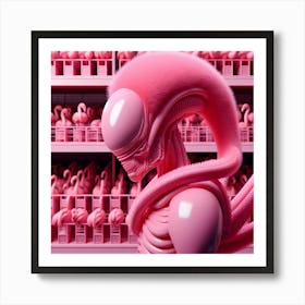 Alien And Flamingos 2 Art Print