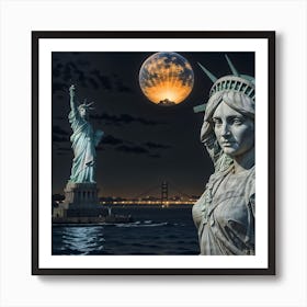 Statue Of Liberty At Night Art Print