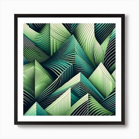 Geometric Art Green waves of palm leaf 2 Art Print