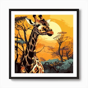 Giraffe At Sunset Art Print