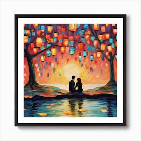 Couple Under Lanterns Love Art Print Art Print