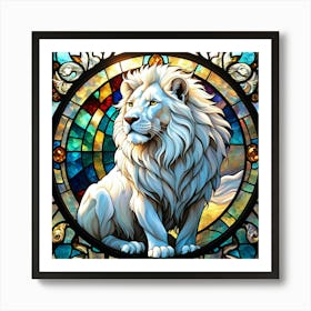 Lion In Stained Glass Art Print