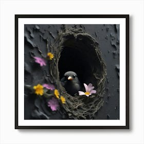 Black Bird In A Nest Art Print