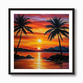 Sunset With Palm Trees 10 Art Print