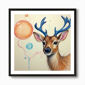 Deer With Balloons 2 Art Print