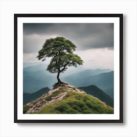 Lone Tree On Top Of Mountain 30 Art Print