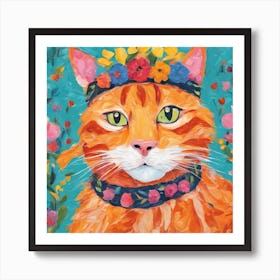 Orange Cat With Flower Crown Art Print