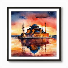 Blue Mosque At Sunset 1 Art Print