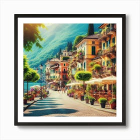 An Image Of Streets By Mediterranean Sea In Italy During Summer, Bright, Colorful And Beautiful (2) Art Print