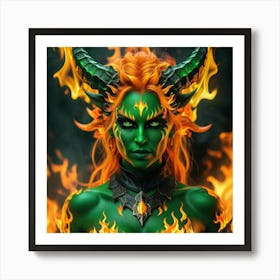 Demon Woman In Flames Art Print