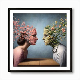 Two Faces With Flowers Art Print