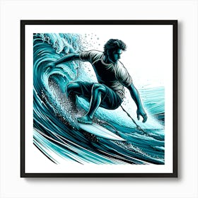 Surfer Riding A Wave Art Print