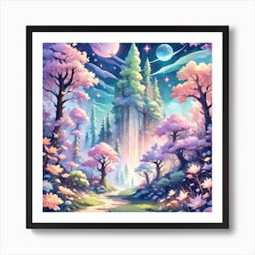 A Fantasy Forest With Twinkling Stars In Pastel Tone Square Composition 400 Art Print