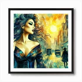 Watercolor Of A Woman In The City 1 Art Print