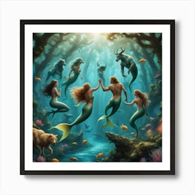 Mermaids In The Forest 1 Art Print