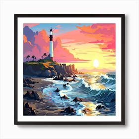 Sunset Lighthouse,Beautiful sea landscape with water and nature Art Print