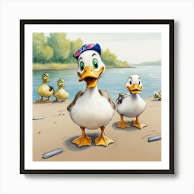 Ducks On The Beach Art Print