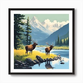 Elk By The River Art Print