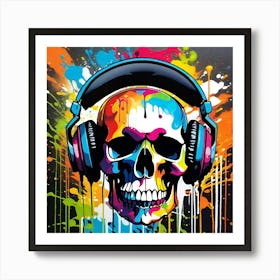 Skull With Headphones 6 Art Print