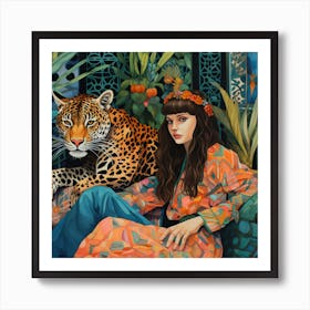 Girl With A Leopard Art Print