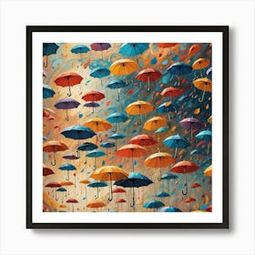 Umbrellas In The Rain Art Print